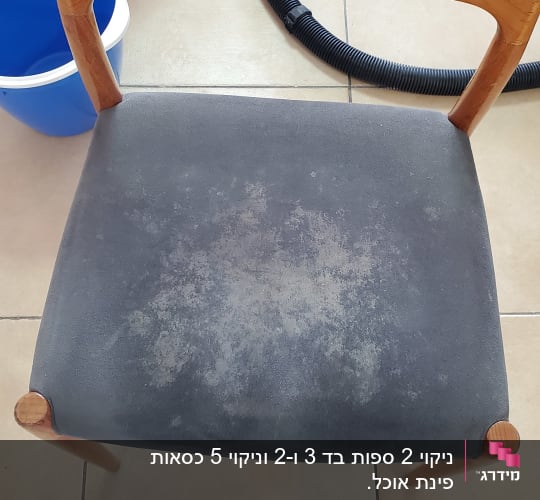 כיסא עם כתמים, דלי כחול, צינורות ניקוי